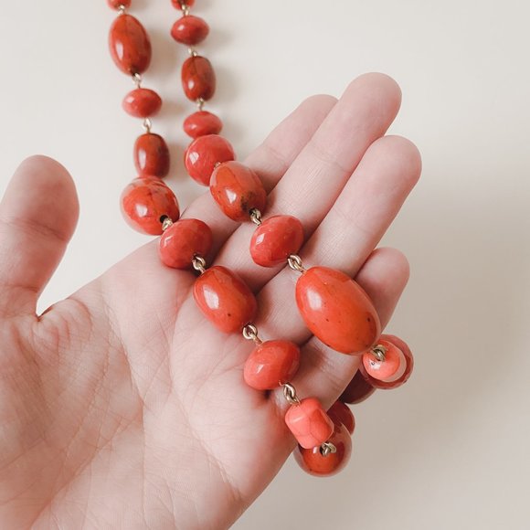 Avon Chunky Faux Stone Orange Beaded Chain Funky Bright Geometric Necklace - Picture 11 of 12